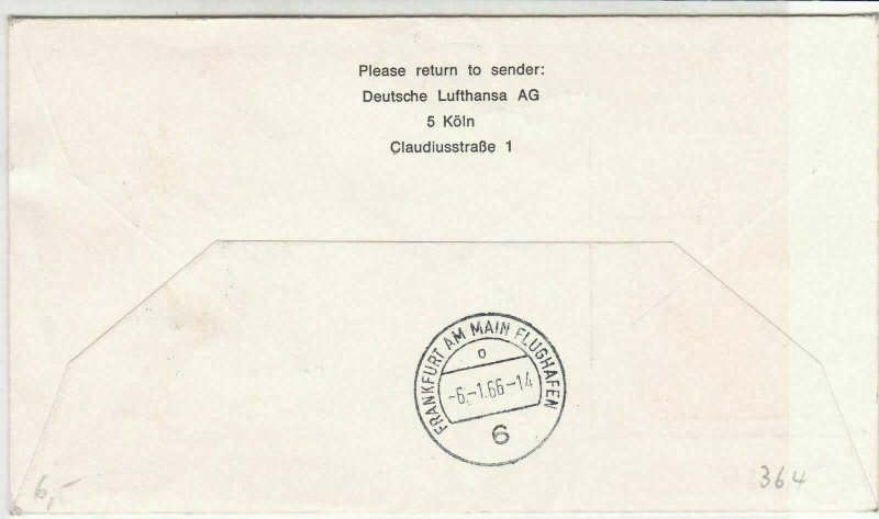 Rep. Tunisia 1966 1st Flight LH733 Tripoli-Tunis-Frankfurt Stamps Cover Rf 29367