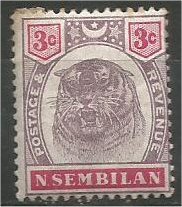 NEGRI SEMBILAN, 1895, MH 3c Tiger Head Scott 7 Rust Marks