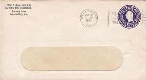 U.S. SMITH'S DRY CLEANING, Wellsboro 1951 Festival Slogan Pre Paid Cover Rf47643