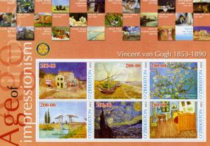 Uzbekistan 2002 VINCENT VAN GOGH Paintings Rotary Sheet Perforated Mint (NH)