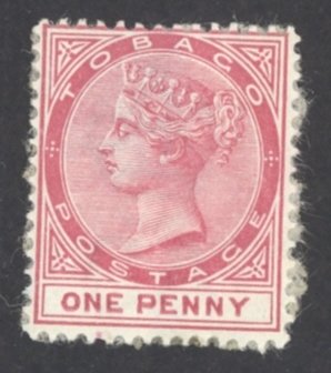 Tobago Sc# 17 mint (e) (paper attached) 1889 1p rose Queen Victoria