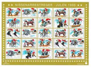 Denmark. 1995 Christmas Seal Unfolded Sheet,Mnh. Santa Fun,Horse,Cat,Bike.