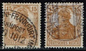 Germany 1916,Sc.#99 used color a+b Germania, inscr “DEUTSCHES REICH”  cv. €31