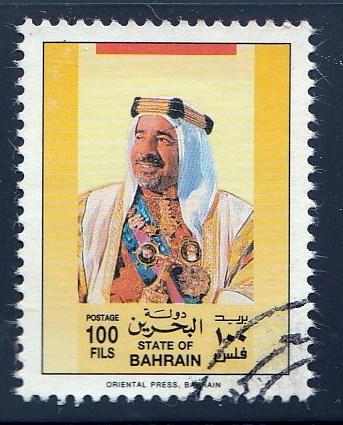 Bahrain #344 Sheik Isa on a stamp issued in 1989. PM