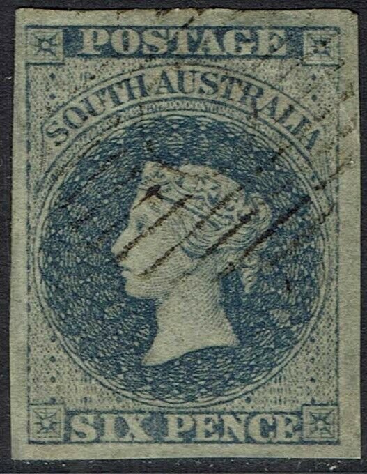 SOUTH AUSTRALIA 1856 QV 6D IMPERF USED ADELAIDE PRINTING