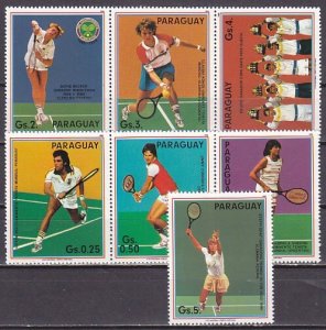 Paraguay, Scott cat. 2189 a-f, 2190. Famous Tennis Players issue. ^