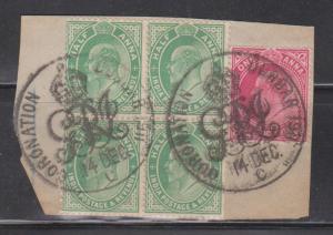 India Scott # 61-2 Used On Piece - Coronation Durbar 1911 Cancel