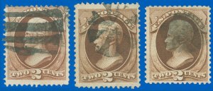 US Scott #146 (x3) Used-F/VF, A Couple of Fancy Cancels! SCV $52.50! (SK)