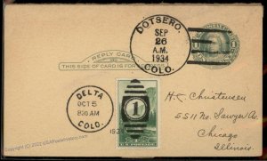 USA 1934 Colorado DOTSERO DPO Helbock R2 Cover 94328