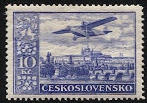 CZECHOSLOVAKIA 1930  Sc C16a, Mint MLH VF 10k Airmail, Pofis L13a