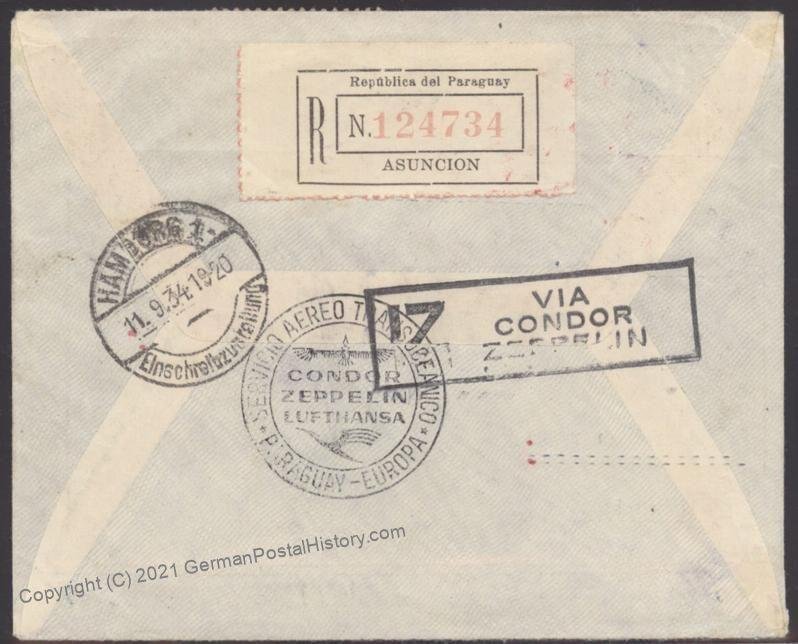 Paraguay 1934 Graf Zeppelin 7.SAF South America Flight Germany Cover 106927