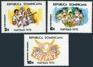 Dominican Rep 755-756, C236, MNH. Mi 1112-1114. Christmas 1975. Carolers, Dove.