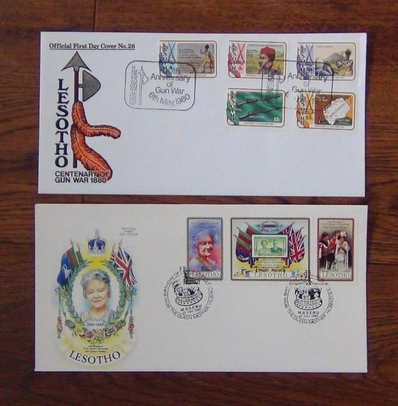 Lesotho 10 x FDC 1980 Olympics Queen Mother 1981 Royal Wedding Duke Edinburgh 