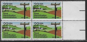 US #2144 22c Rural Electric Margin block of 4 (MNH)  CV $3.75