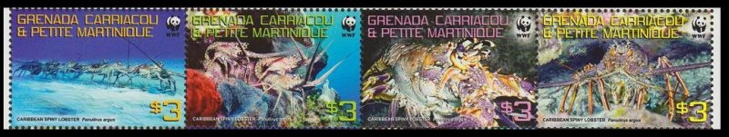 Grenada Carriacou WWF Caribbean Spiny Lobster Strip of 4v 2009 MNH SC#2727