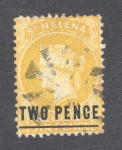 St. Helena, Scott #13   VF, Used, 2p on 6p yellow, CV $50.00 ..... 5980009