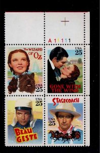 US Scott #2445-48, Plate Block #A11111 1990 Hollywood Classics 25c VF MNH