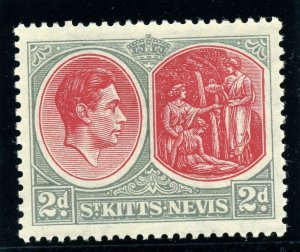 St Kitts-Nevis 1938 KGVI 2d scarlet & grey MLH. SG 71. Sc 82a.