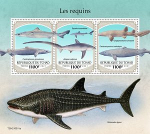 CHAD - 2021 - Sharks - Perf 3v Sheet - Mint Never Hinged