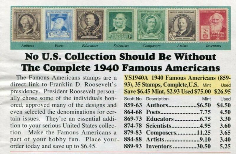 #859-93 Fam Americans Set COMPLETE - Nice **NH** cv$75