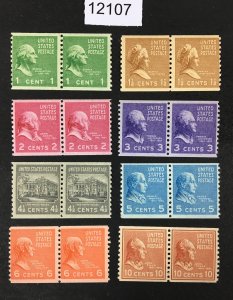 MOMEN: US STAMPS # 839-847 PAIR MINT OG LH LOT #12107