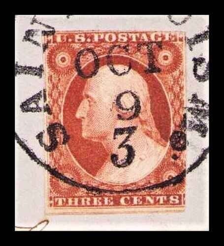 US 10a TyII True Orange Brown Saint Louis Mo/3   Oct 3 1851 to NY Contents