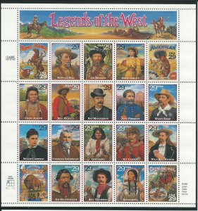 1994 Legends of the West Se-Tenant Pane of 20 Unused Never Hinged