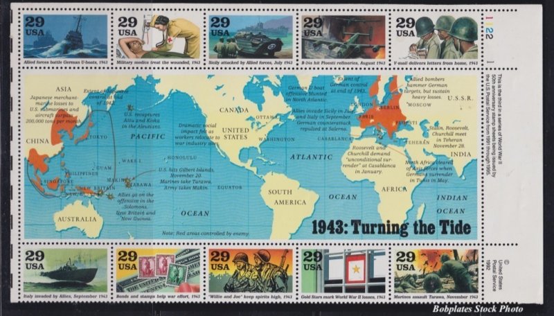 BOBPLATES #2559, 2697, 2765, 2838, 2981 World at War Sheet Set VF MNH SCV=$54.5