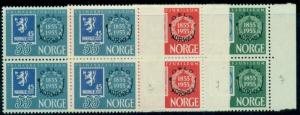 NORWAY #340-2v Norwex Ovpt set, Blocks of 4 OFFSHOOT in NECK variety pos 70 NH