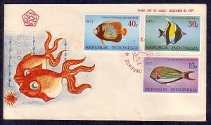 Indonesia Scott cat. 810-812. Tropical Fish issue.. First day covers.