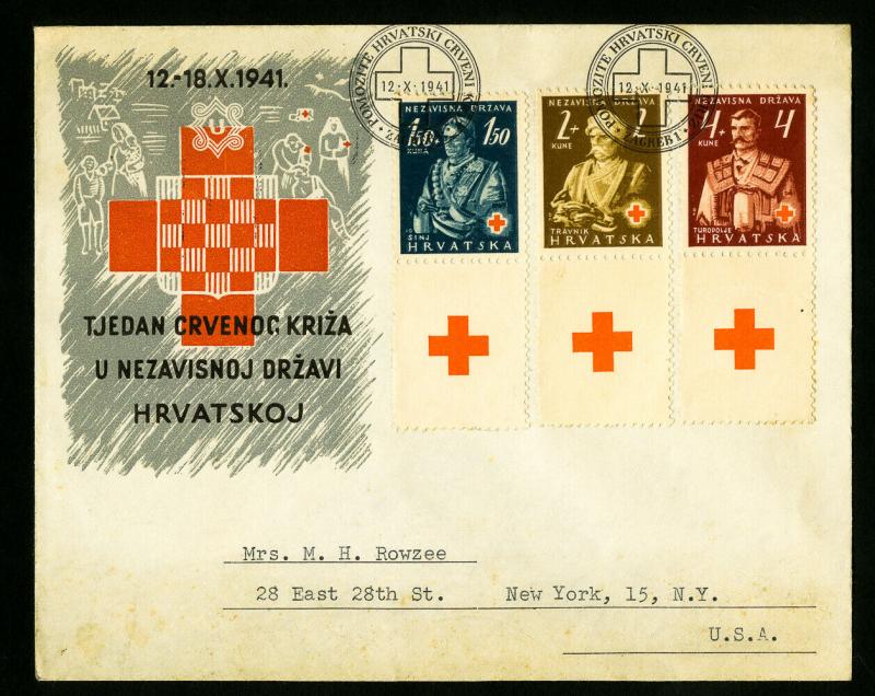 Croatia Stamps # B3-5 Affixed to Scarce WWII Cover to New York