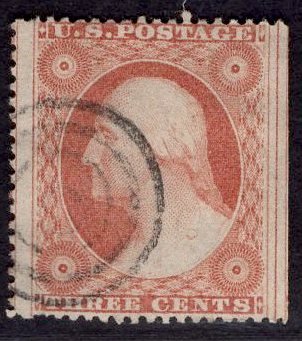 US Stamp #26 3c Washington Type III USED SCV $10.00