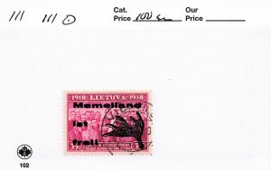 MEMEL LITHUANIA  MICHEL  III  III   USED  OVERPRINT ON LITHUANIAN STAMP