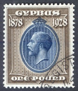 Cyprus 1928 £1 Blue&Bister Brn 50th Anniv SG 132 Scott 123 VFU Cat £400($512)