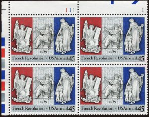 USA #C120 45c Used Plate Block of 4 (French Revolution Bicentennial)