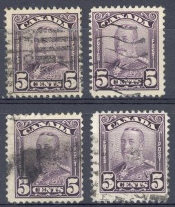 Canada Sc# 153 Used lot/4 1928 5c deep violet King George V Scroll Issue