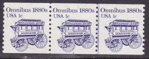 U.S.1986 1c Omnibus1880's Plate Number Coil Strip of 3. Nr-1  VF/NH