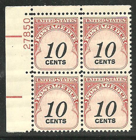 #J97 10c Postage Due Plate Block Mint NH Shiny Gum #27850