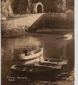 GB Channel Islands SARK Postcard CDS *Creux Harbour* BOAT PPC Guernsey 1936 XE87