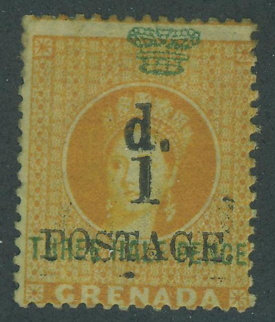 Grenada SC#27 Queen Victoria, 1d on 1-1/2d, thin, MH