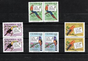 COLOMBIA 1974 BIRDS, FLOWERS, UPU CENT. UNIVERSAL POSTAL UNION  C611/14 MNH