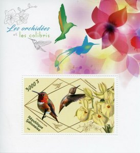 Gabon 2018 MNH Orchids & Hummingbirds 1v S/S Hummingbird Flowers Birds on Stamps