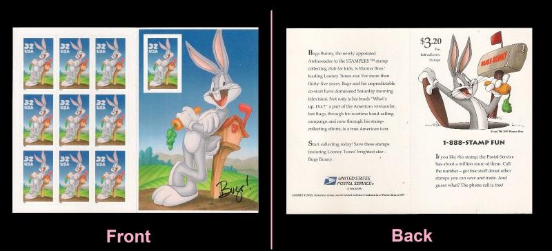 US 3137 Looney Tunes Bugs Bunny 32c sheet 10 MNH 1997