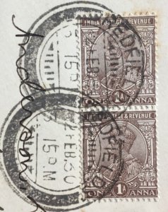 INDIA 1930 KGV 1A Vertical Pair on Piece postmark REDFIELD I5283