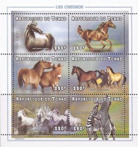 Chad - 1998 Horses, Animals, Arabian, Brumby - 6 Stamp Sheet - Scott #769G