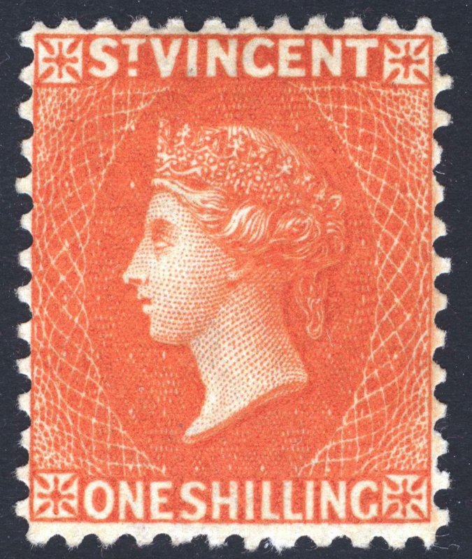 St Vincent 1883 1s OrgeVerm WMK CA PERF12 SG 45 Scott 39 LMM/MLH Cat£150($195)