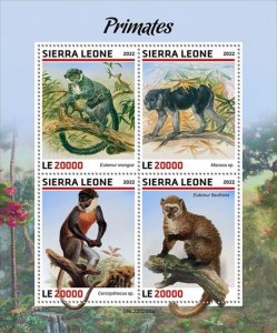 Sierra Leone - 2022 Primates, Lemur, Monkey - 4 Stamp Sheet - SRL220208a