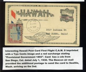 Hawaii UX5 &UX6 Used with C11 Airmail Beacon UNIQUE First Flight Cards (C11-z79)