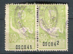 PARAGUAY; 1930s early Fiscal revenue issue fine used pair of 50P. value