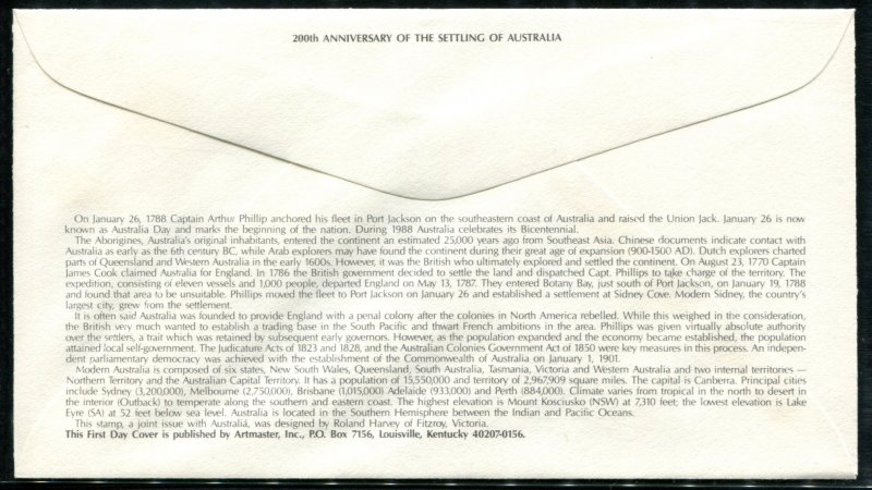 2370 US 22c US - Australia Joint Issue FDC,   Artmaster cachet